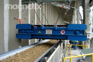 Electromagnetic separator - removal of tramp iron from crushed limestone.