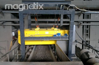 Magnetic separator - removal of tramp iron from copper ore.